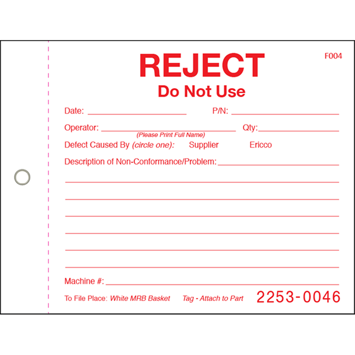 2-Part Rejected Hang Tag - Box of 1000