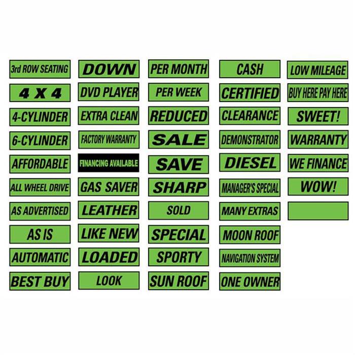 All Fluorescent Green Slogan Window Stickers, 47 Sticker Variety Pack - Qty 564