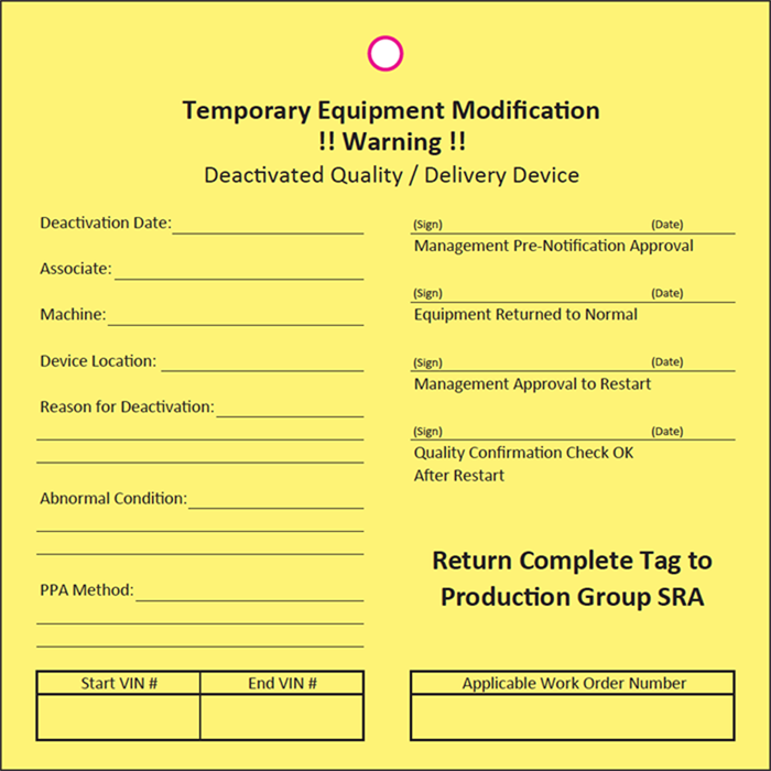 6x6 Temporary Equipment Modification Warning Tag - Qty of 1000