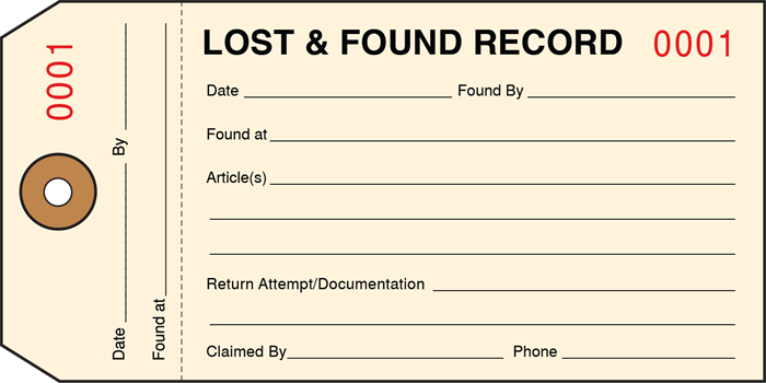 Lost and Found Tag with Numbers