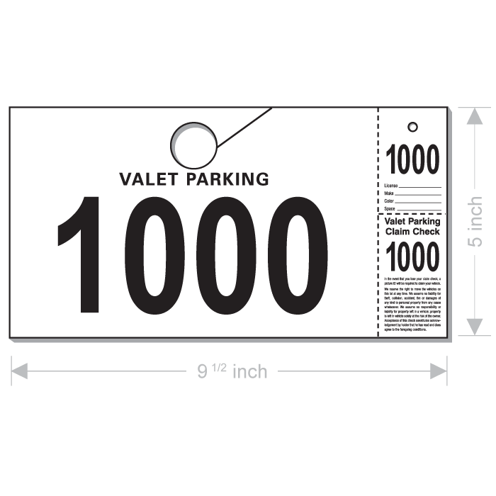 Valet Parking Claim Check, Large - Box of 1000