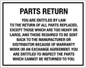 Michigan Parts Return Auto Repair Required Signage - 24x30 Sign