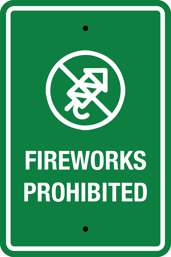Campground 12x18 Fireworks Prohibited Sign Green