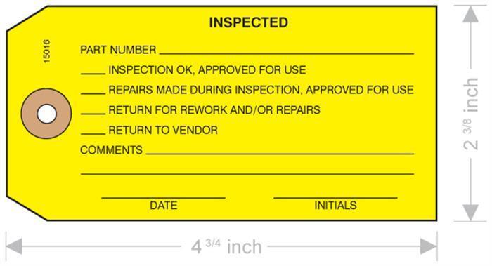 Inspected Tag, 13pt Yellow with Reinforced Hole - Box of 1000