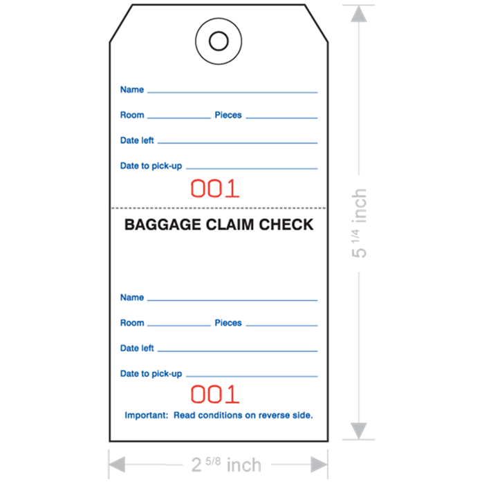 Baggage Claim Check English, Strung - Front