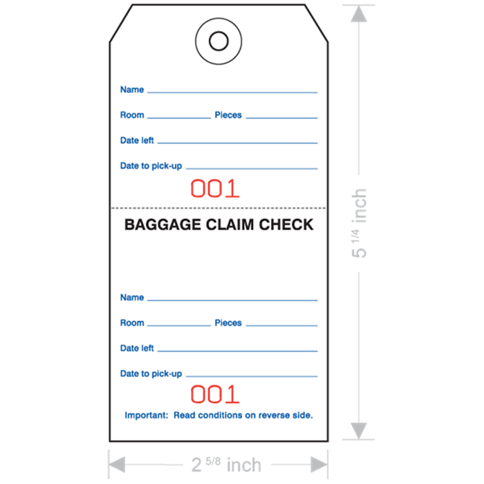 Baggage Claim Check Tag Hotels Luggage ID Strung Box Of 1000