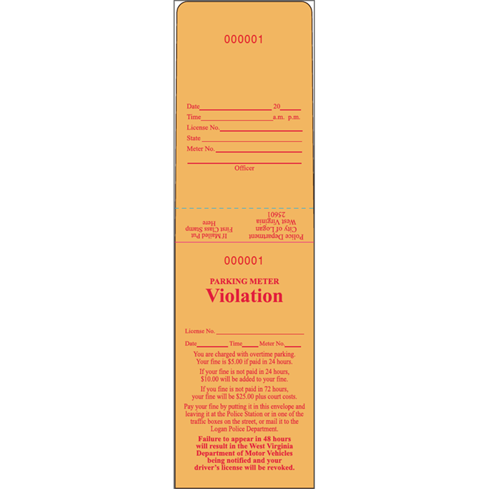 Parking Meter Violation Envelope 3-1/8 x 5-1/2  - 1000 Envelopes
