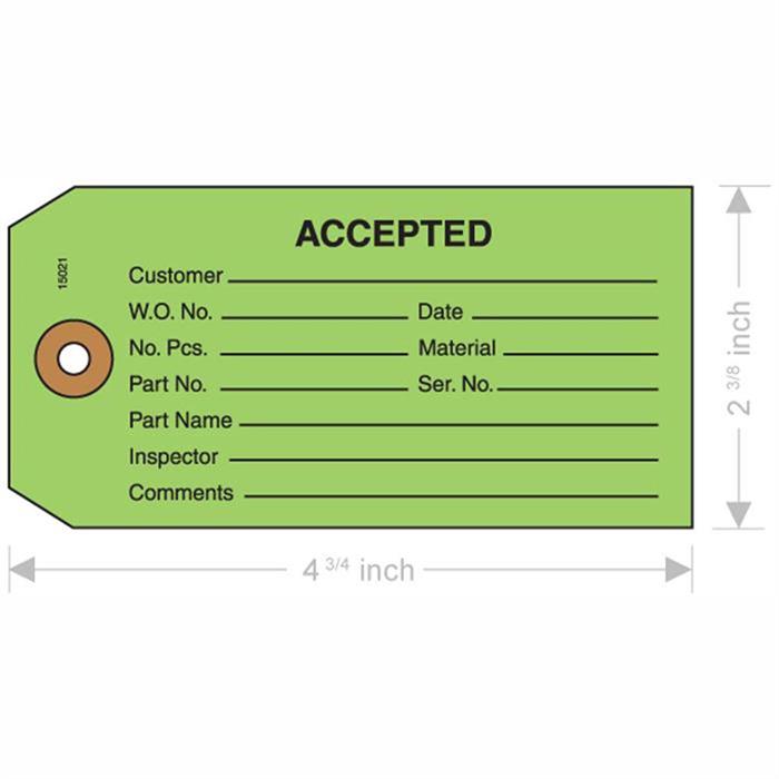 Accepted Tag, 13pt Lt Green  with Reinforced Hole - Box of 1000