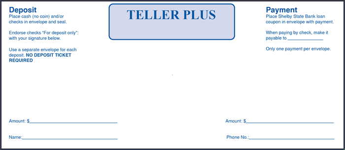 Teller Payment Deposit Envelope