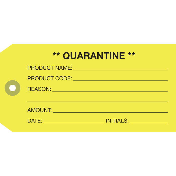 Yellow Product Quarantine Hang Tag #8 - 6-1/4