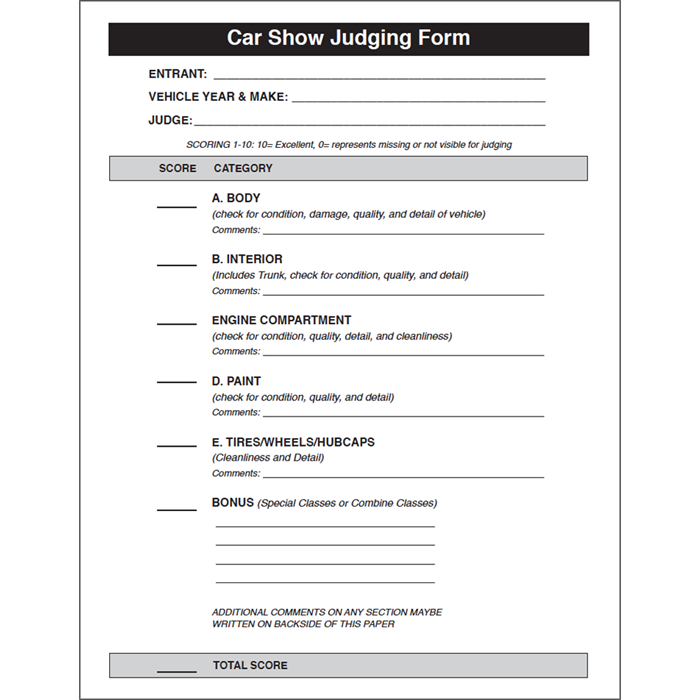 Car Show Judging Form