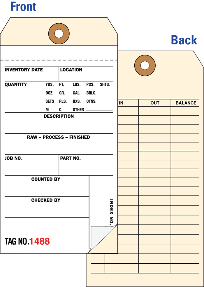 Inventory Hang Tag Alt. Layout, 2 part Carbonless Numbered - Pack of 1000